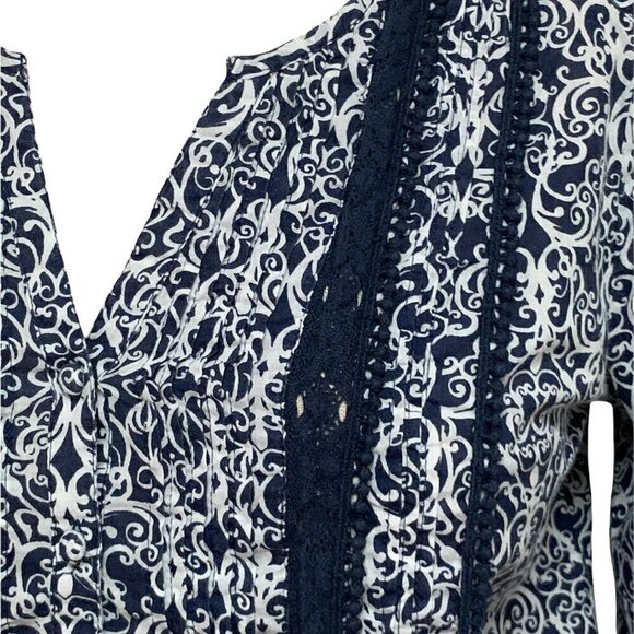 Great Northwest Indigo Cotton Embellished Top Blue & White Sz S 197E - Picture 6 of 8